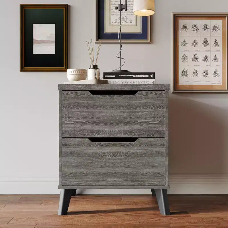 Comodino moderno a 2 cassetti grigio scuro/grigio chiaro