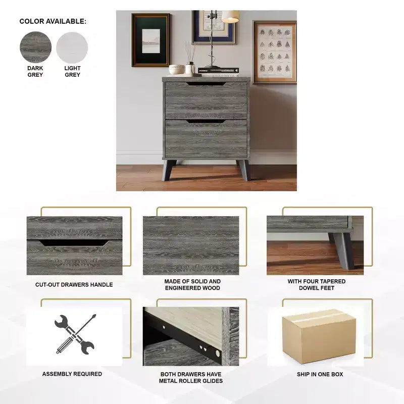 Comodino moderno a 2 cassetti grigio scuro/grigio chiaro