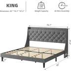 Letto King imbottito grigio scuro, in lino con testiera ad ali, trapuntatura capitonné, montaggio a 2 persone