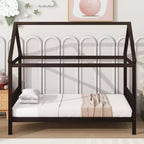 MAYEERTY Twin Rubber Wood Bed with House Frame Brown
