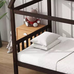 Letto a piattaforma a casetta doppia marrone, in legno di caucciù, per 1 persona