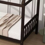 Letto a piattaforma a casetta doppia marrone, in legno di caucciù, per 1 persona