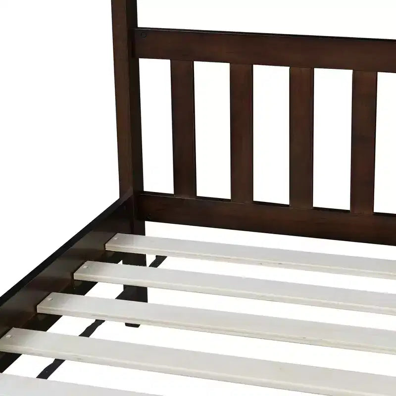 Letto a piattaforma a casetta doppia marrone, in legno di caucciù, per 1 persona
