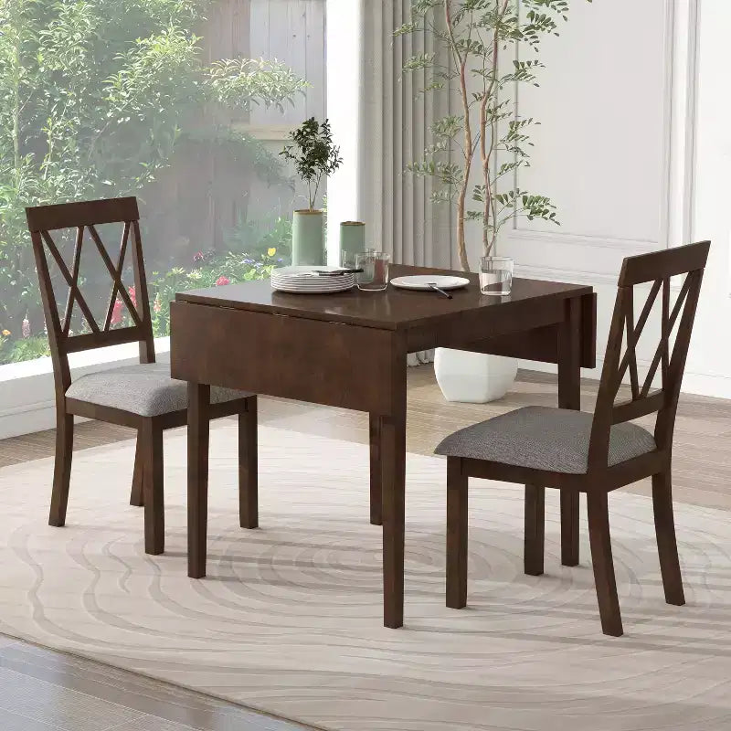Set da pranzo con tavolo a ribalta nei colori Marrone/Espresso/Naturale e sedie imbottite, posti 2-4 (3 pezzi)