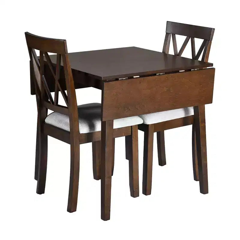 Set da pranzo con tavolo a ribalta nei colori Marrone/Espresso/Naturale e sedie imbottite, posti 2-4 (3 pezzi)