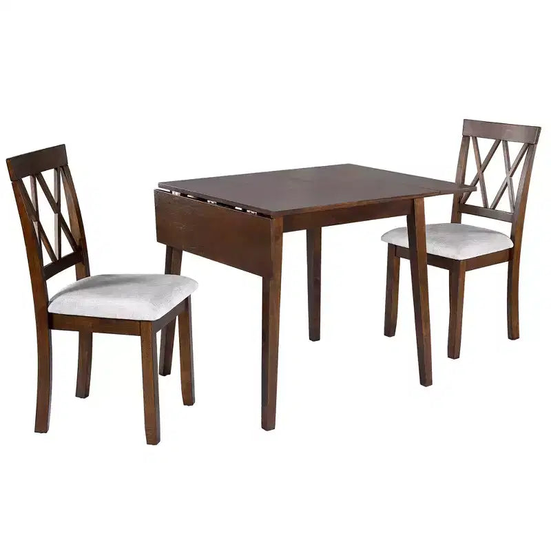 Set da pranzo con tavolo a ribalta nei colori Marrone/Espresso/Naturale e sedie imbottite, posti 2-4 (3 pezzi)