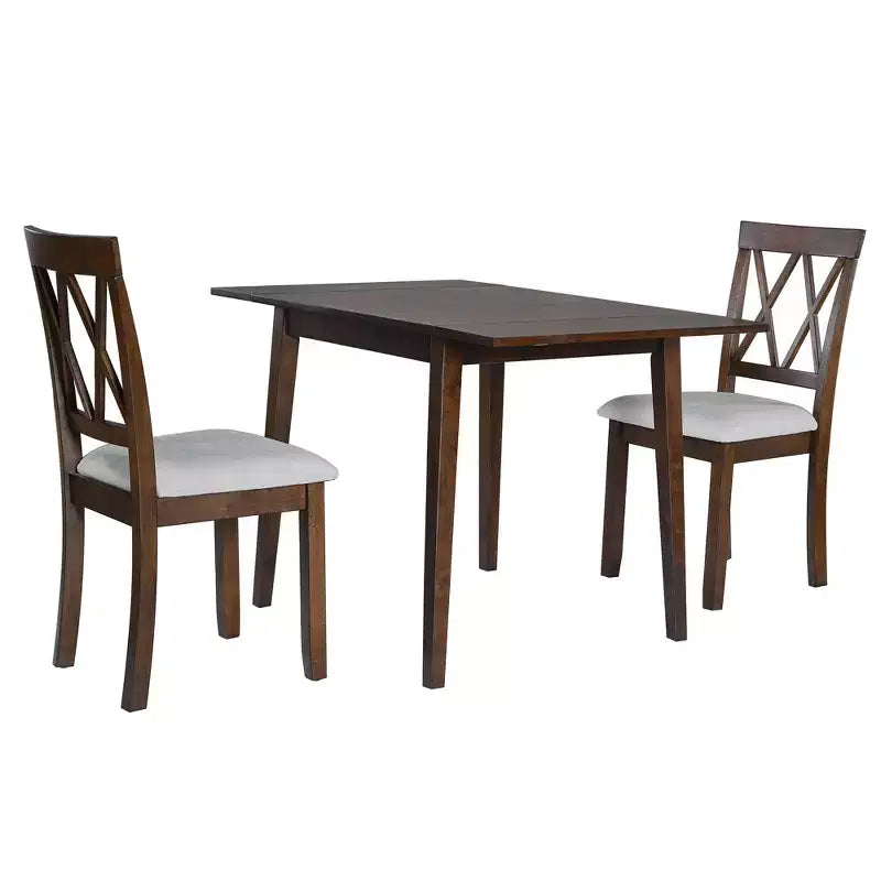 Set da pranzo con tavolo a ribalta nei colori Marrone/Espresso/Naturale e sedie imbottite, posti 2-4 (3 pezzi)