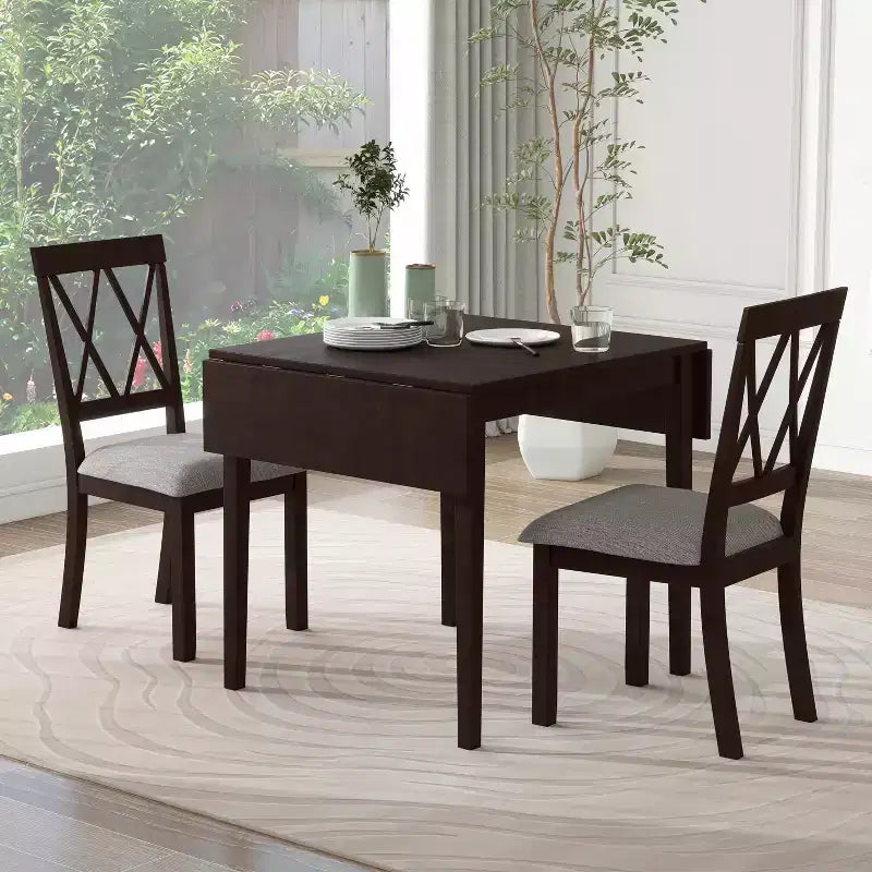 Set da pranzo con tavolo a ribalta nei colori Marrone/Espresso/Naturale e sedie imbottite, posti 2-4 (3 pezzi)