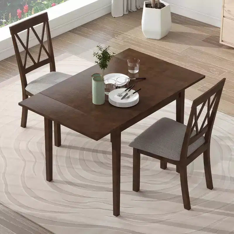 Set da pranzo con tavolo a ribalta nei colori Marrone/Espresso/Naturale e sedie imbottite, posti 2-4 (3 pezzi)