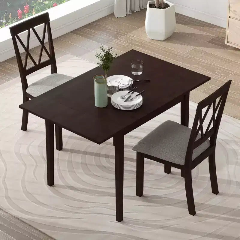 Merax 3-Piece Extendable Drop Leaf Dining Set with Upholstered Chairs