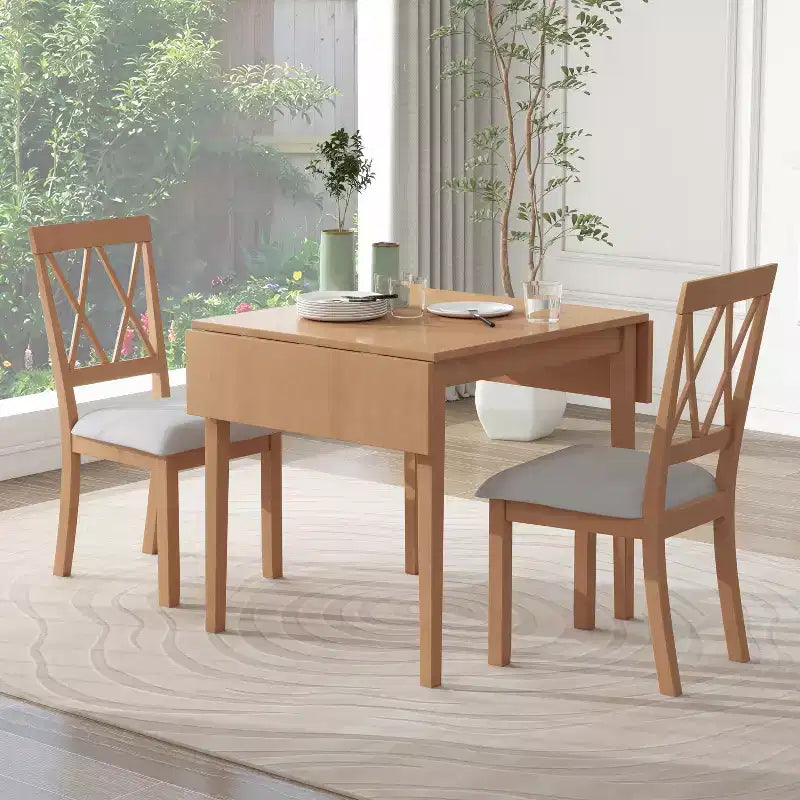 Set da pranzo con tavolo a ribalta nei colori Marrone/Espresso/Naturale e sedie imbottite, posti 2-4 (3 pezzi)