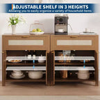 Mobile Credenza in Rattan Rovere Scuro/Rovere Chiaro con Cassetto e Ripiano Regolabile – 2 Ante, Montaggio 1 Persona