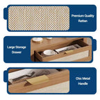 Mobile Credenza in Rattan Rovere Scuro/Rovere Chiaro con Cassetto e Ripiano Regolabile – 2 Ante, Montaggio 1 Persona