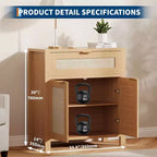 Mobile Credenza in Rattan Rovere Scuro/Rovere Chiaro con Cassetto e Ripiano Regolabile – 2 Ante, Montaggio 1 Persona