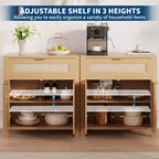 Mobile Credenza in Rattan Rovere Scuro/Rovere Chiaro con Cassetto e Ripiano Regolabile – 2 Ante, Montaggio 1 Persona