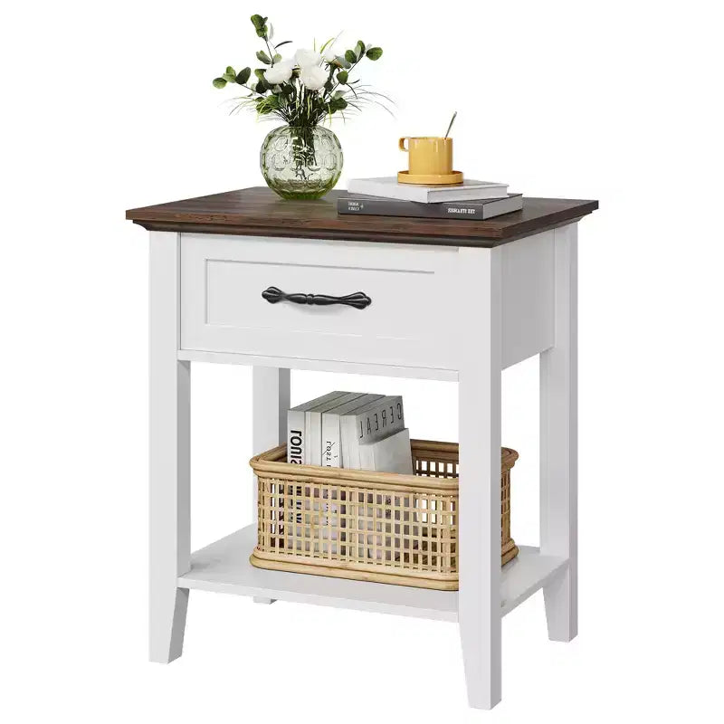 Comodino Grigio/Bianco a 1 cassetto con ripiano aperto, singolo