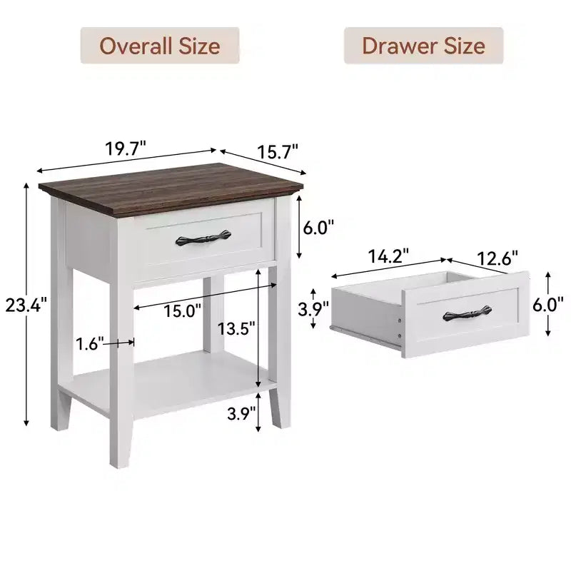 Comodino Grigio/Bianco a 1 cassetto con ripiano aperto, singolo