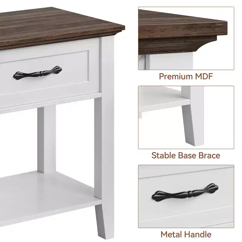 Comodino Grigio/Bianco a 1 cassetto con ripiano aperto, singolo