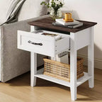 Comodino Grigio/Bianco a 1 cassetto con ripiano aperto, singolo