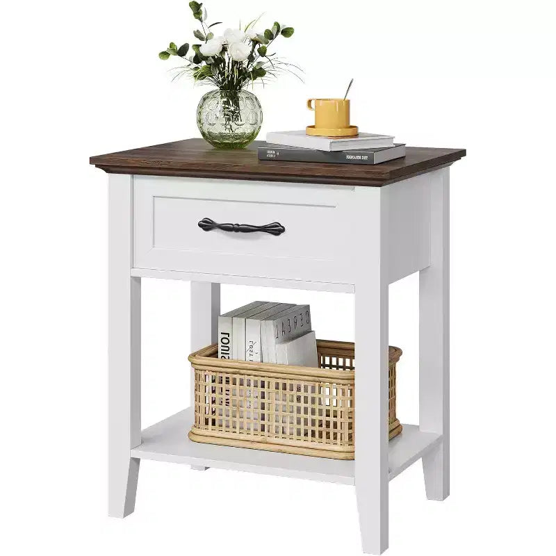 Comodino Grigio/Bianco a 1 cassetto con ripiano aperto, singolo