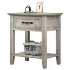 Comodino Grigio/Bianco a 1 cassetto con ripiano aperto, singolo