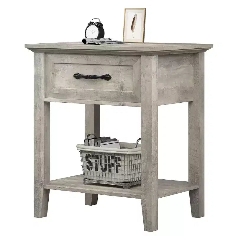 Comodino Grigio/Bianco a 1 cassetto con ripiano aperto, singolo