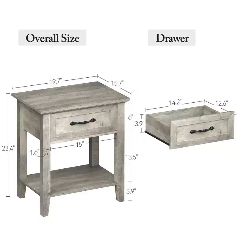 Comodino Grigio/Bianco a 1 cassetto con ripiano aperto, singolo