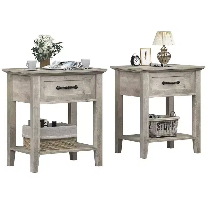 Comodino Grigio/Bianco a 1 cassetto con ripiano aperto, singolo