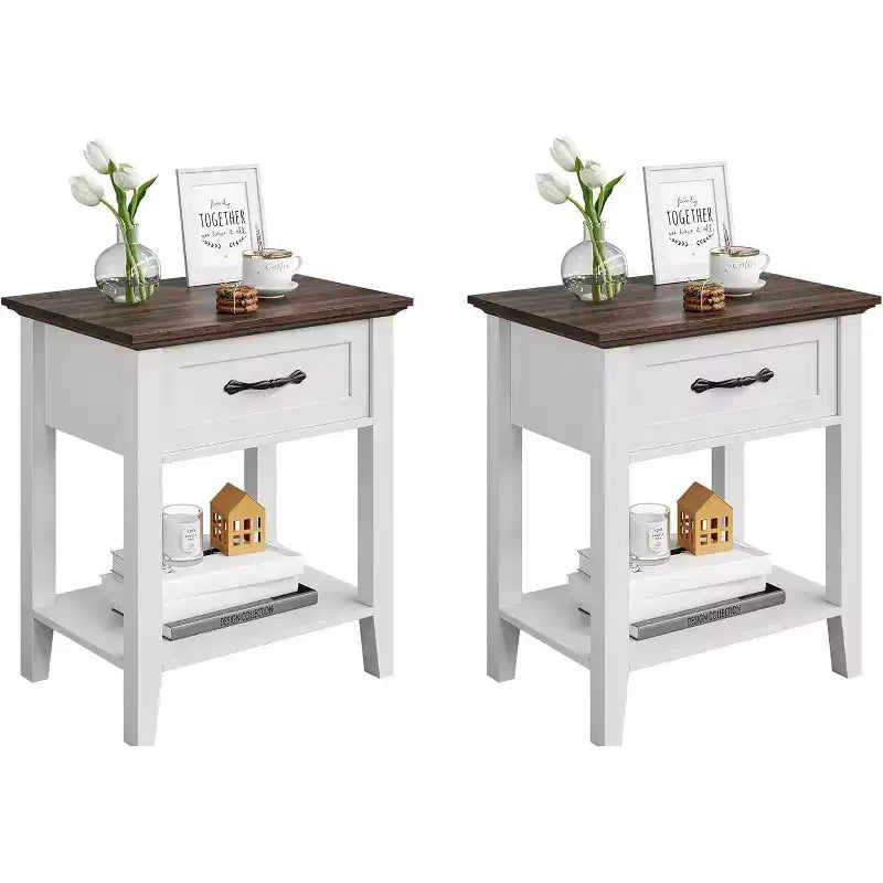 Comodino Grigio/Bianco a 1 cassetto con ripiano aperto, singolo