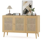 PexFix Sideboard Buffet Cabinet Kitchen Cabinet with 3 Rattan Doors and Adjustable Shelves