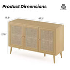 Madia/credenza in rattan naturale con 3 ante in vimini, ripiani regolabili – Montaggio in 1 persona