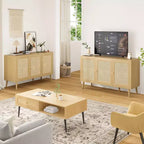 Madia/credenza in rattan naturale con 3 ante in vimini, ripiani regolabili – Montaggio in 1 persona