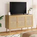 Madia/credenza in rattan naturale con 3 ante in vimini, ripiani regolabili – Montaggio in 1 persona