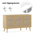 Madia/credenza in rattan naturale con 3 ante in vimini, ripiani regolabili – Montaggio in 1 persona