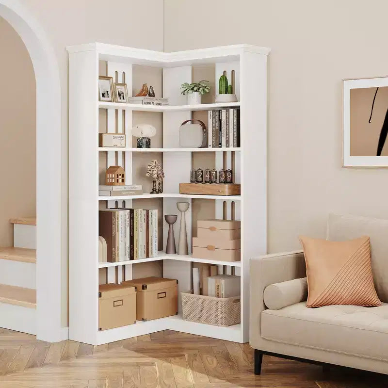 Bianco / Colore retrò Scaffale angolare a 5 ripiani a L, per 1