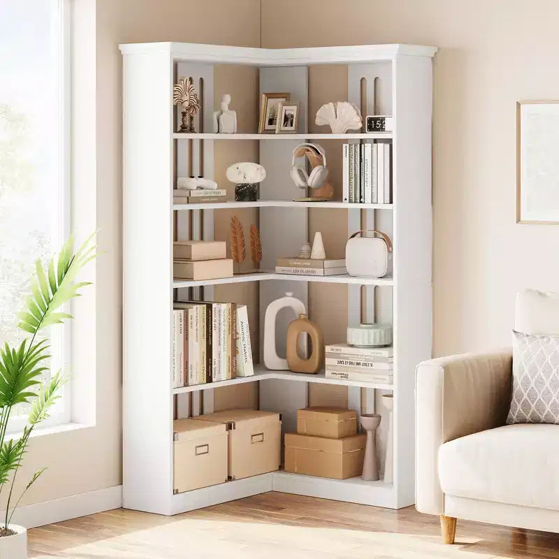 Bianco / Colore retrò Scaffale angolare a 5 ripiani a L, per 1