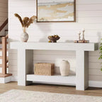 Consolle a doppio strato con contenitore, grigio / bianco antico / motivo fiamma / colore legno, 119 cm e 160 cm, per 1