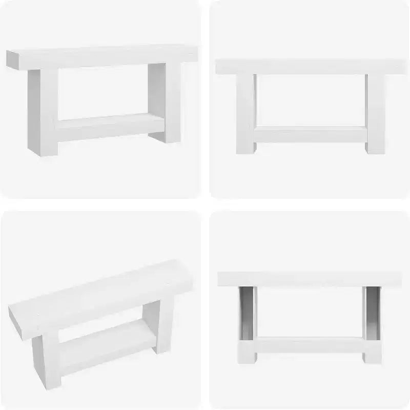 Consolle a doppio strato con contenitore, grigio / bianco antico / motivo fiamma / colore legno, 119 cm e 160 cm, per 1