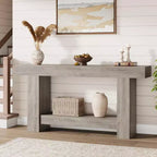 Consolle a doppio strato con contenitore, grigio / bianco antico / motivo fiamma / colore legno, 119 cm e 160 cm, per 1