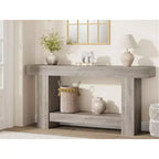 Consolle a doppio strato con contenitore, grigio / bianco antico / motivo fiamma / colore legno, 119 cm e 160 cm, per 1
