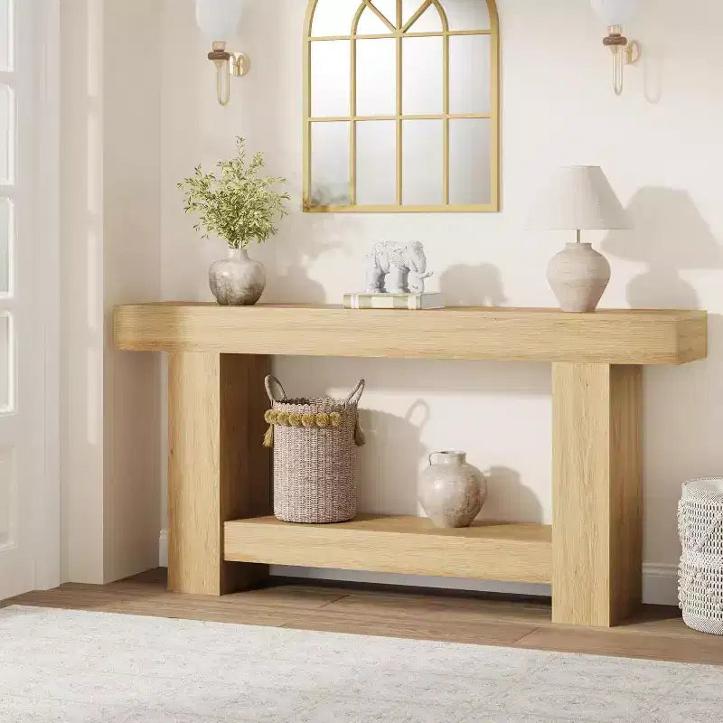 Consolle a doppio strato con contenitore, grigio / bianco antico / motivo fiamma / colore legno, 119 cm e 160 cm, per 1