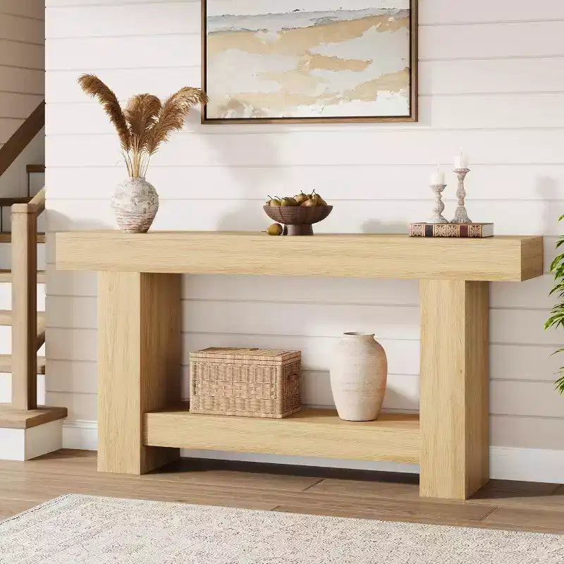 Consolle a doppio strato con contenitore, grigio / bianco antico / motivo fiamma / colore legno, 119 cm e 160 cm, per 1