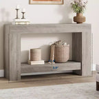 Consolle a doppio strato con contenitore, grigio / bianco antico / motivo fiamma / colore legno, 119 cm e 160 cm, per 1