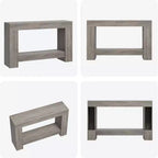Consolle a doppio strato con contenitore, grigio / bianco antico / motivo fiamma / colore legno, 119 cm e 160 cm, per 1