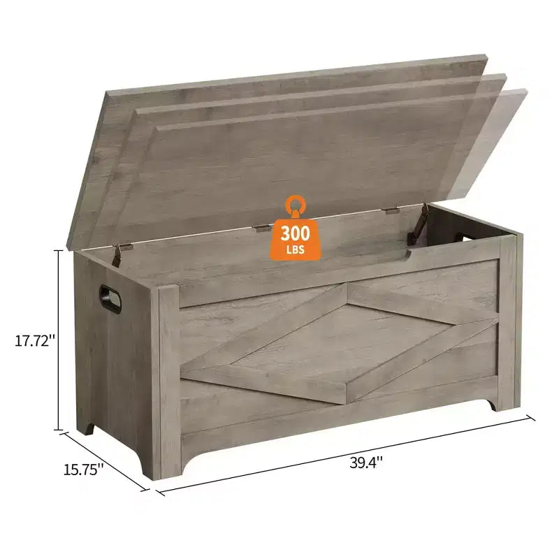 Bianco / Grigio sbiancato / Vintage / Motivo a doppia X – Panchina Contenitore Stile Rustico con Coperchio, Posto per 1 Persona