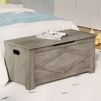 Bianco / Grigio sbiancato / Vintage / Motivo a doppia X – Panchina Contenitore Stile Rustico con Coperchio, Posto per 1 Persona