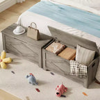 Bianco / Grigio sbiancato / Vintage / Motivo a doppia X – Panchina Contenitore Stile Rustico con Coperchio, Posto per 1 Persona