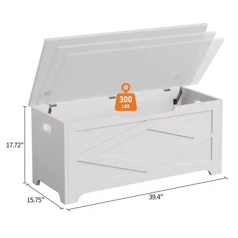 Bianco / Grigio sbiancato / Vintage / Motivo a doppia X – Panchina Contenitore Stile Rustico con Coperchio, Posto per 1 Persona