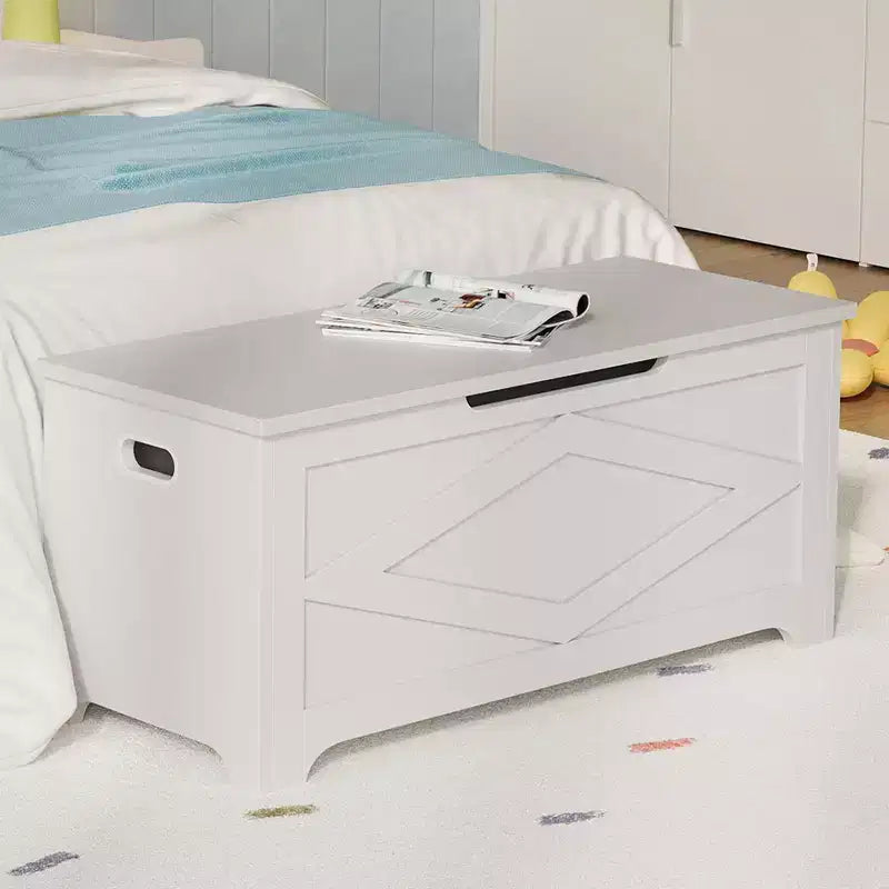 Bianco / Grigio sbiancato / Vintage / Motivo a doppia X – Panchina Contenitore Stile Rustico con Coperchio, Posto per 1 Persona