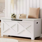 Bianco / Grigio sbiancato / Vintage / Motivo a doppia X – Panchina Contenitore Stile Rustico con Coperchio, Posto per 1 Persona